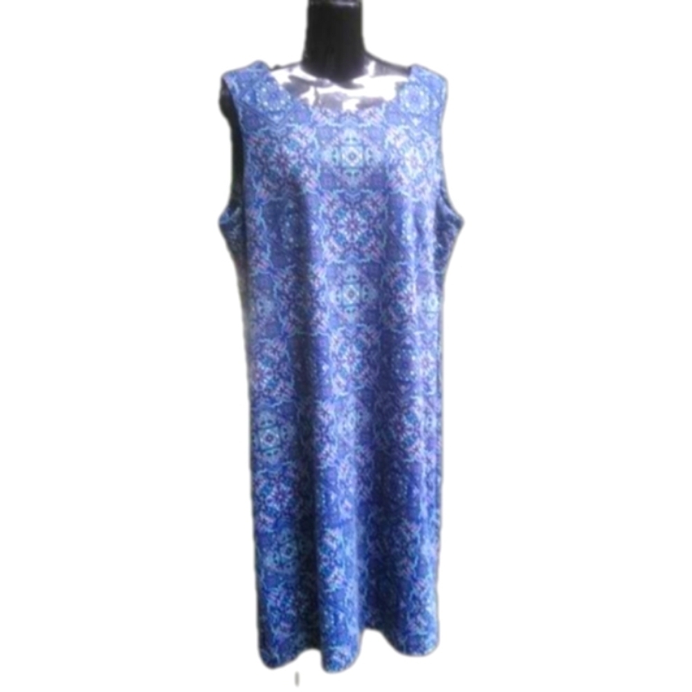 Talbots Blue Mosaic Sleeveless Sheath Knee Length Dress Size 14 Boho